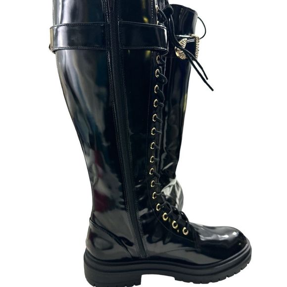 NWT GB Sky-Scraper Vegan Patent Lug Sole Platform Lace-Up Tall Boots 9.5… - Picture 7 of 10